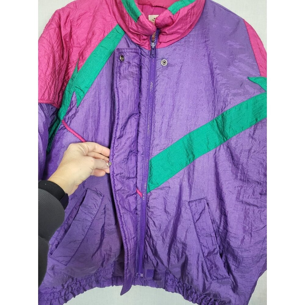 Ultimate 80's Puffer Ski Jacket Women's L Retro Vintage Coat Purple Pink Winter - Picture 2 of 8